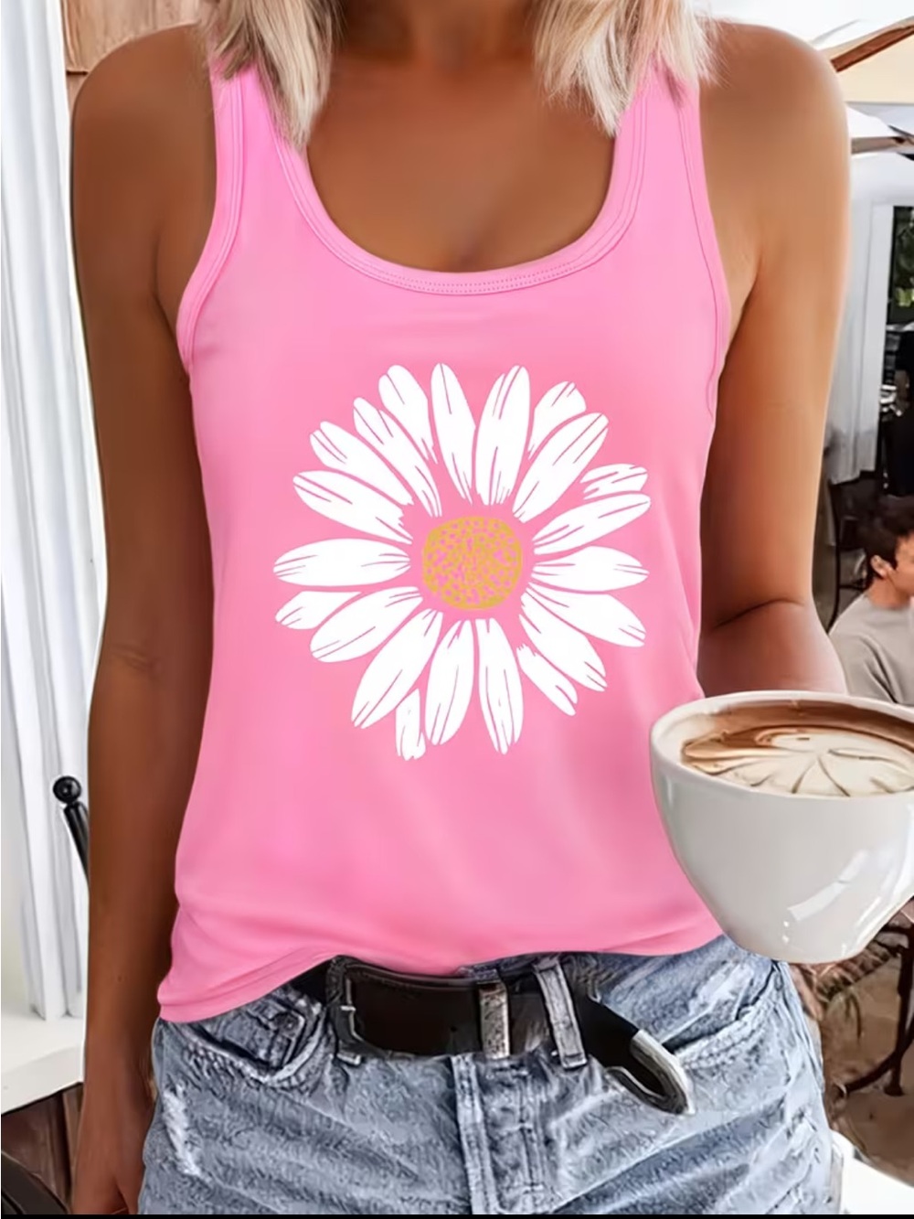 Pink Daisy Graphic Tank Top